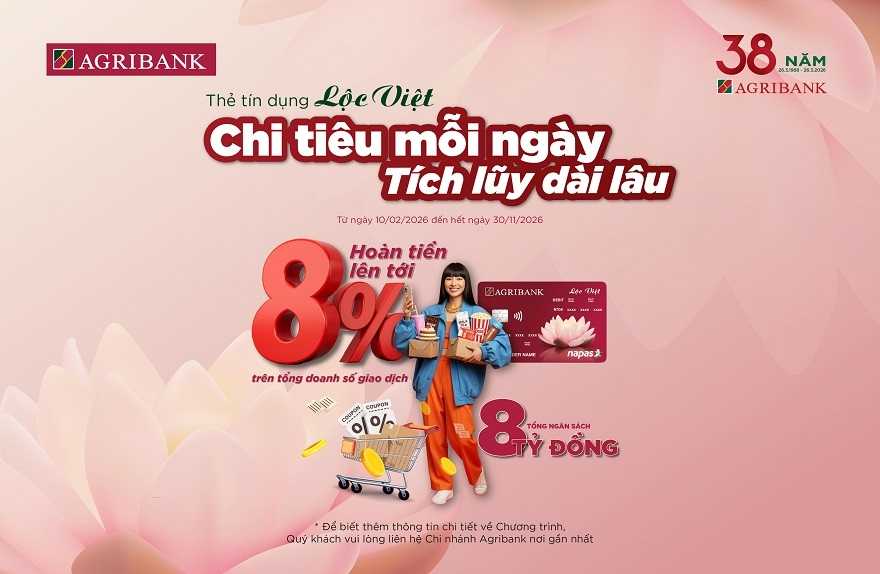 Agribank dành đến 8 tỷ đồng hoàn tiền chi tiêu cho chủ Thẻ Lộc Việt